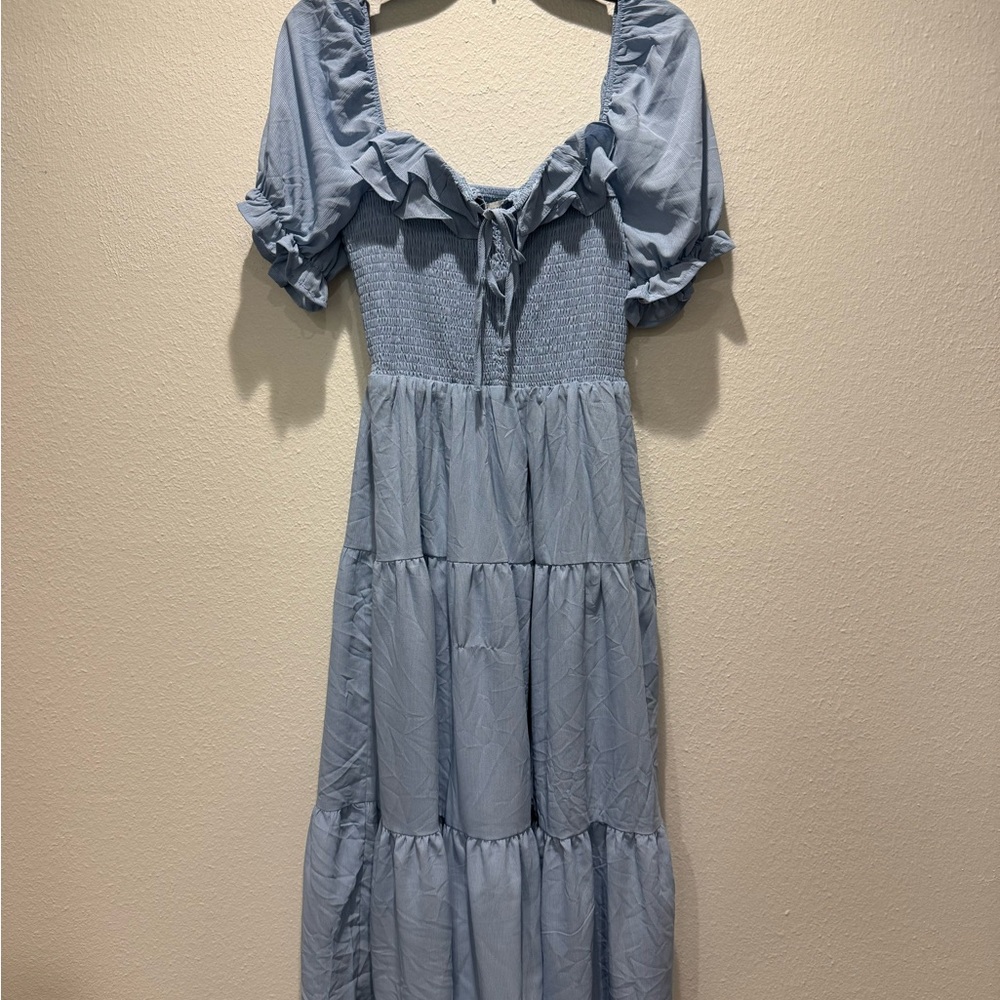 Francesca's Collections Blue Ruffle Midi Dress
